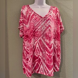 INC International Concepts Pink and White Graphic Blouse